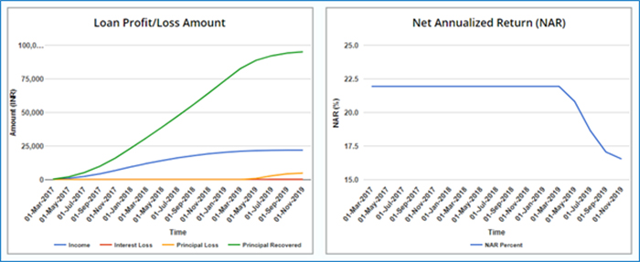 Returns of a defaulting multi-loan portfolio
